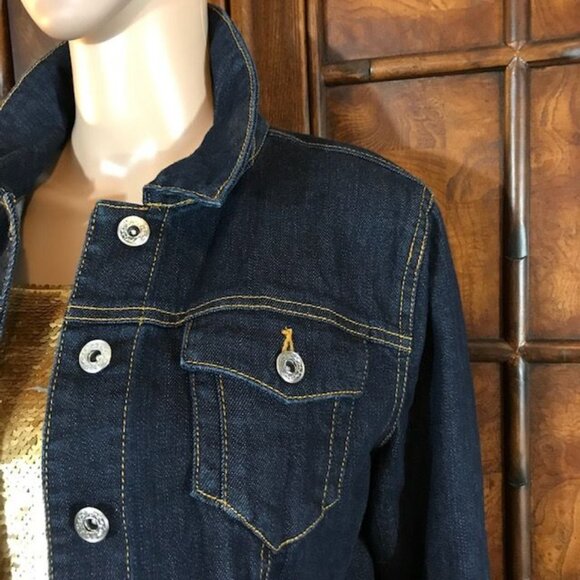 NWOT Du Jour Dark Wash Curved Ruffle Back Stretch Cotton Blend Denim Jacket - Picture 11 of 14